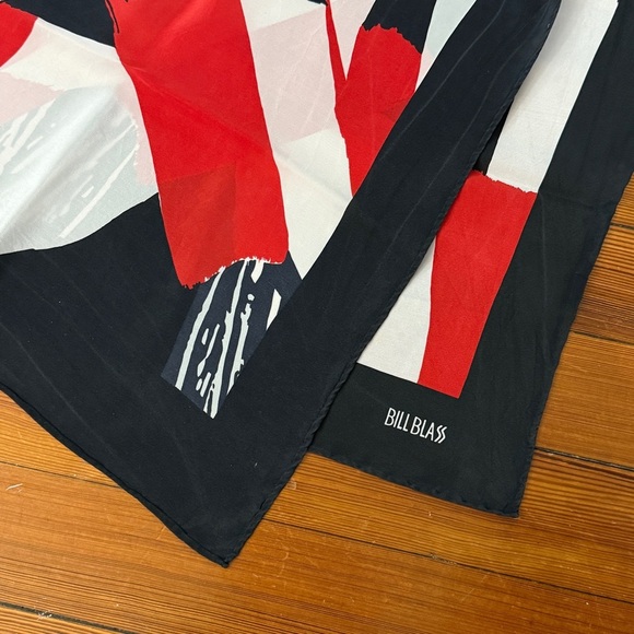 Bill Blass Silk Abstract Print Square Scarf Red White Black - Picture 3 of 7